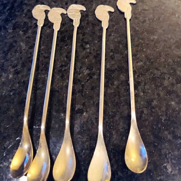 COPY - Silver Plated 9" Toucan Cocktail Stirrers set of 5 - Picture 1 of 2